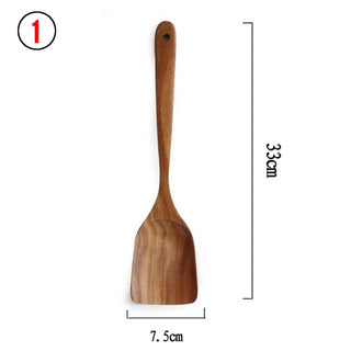 Buy 1 1-7pc Teak Natural Wood Tableware Spoon Spoon Turner Long Rice Colander Soup Skimmer Cooking Spoon Spoon Kitchen Tool Set