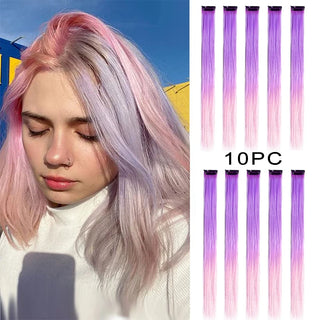 Buy 4-27hl 10Packs Straight Colored Clip in Hair One Piece Long Synthetic Rainbow 22 Inch Party Highlights Extensions for Women Kids Girls