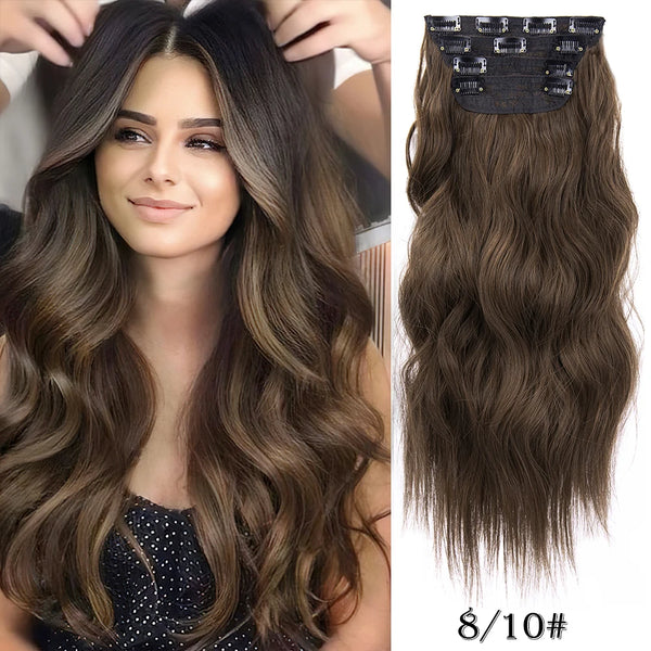 4Pcs/Set 20Inch Synthetic Hair Clip in Long Wavy Thick Hairpieces