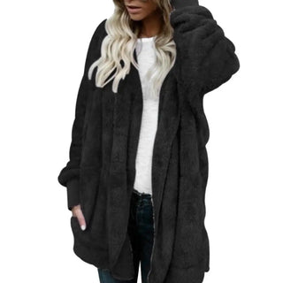 Buy army-green 80% HOT SALES！！！Winter Women&#39;s Cardigan Coat Plus Size Solid Faux Fur Hooded Coat Long Sleeve Autumn Winter Warm Coat