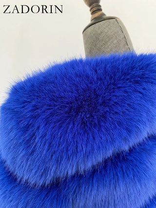 Buy blue ZADORIN New Luxury Vintage Faux Fur Coat Women Winter Warm Fur Coats Streetwear Female Fluffy Faux Fur Jacket Bontjas Dames