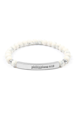 Buy silver-white &quot;Philippians 4:13&quot; Natural Stone Stretch Bracelet