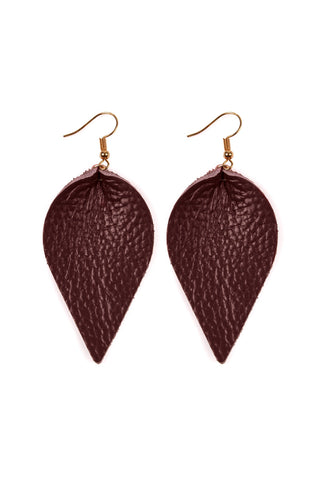 Buy burgundy Teardrop Shape Genuine Leather Earrings