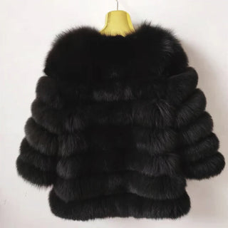 Buy black 100% True Fur Coat Women&#39;s Warm and Stylish Natural Fox Fur Jacket Vest Leather Coat Natural Fur Coats  Free Shipping