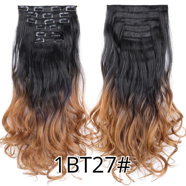 22Inch Synthetic Long Curly 16Clips Clip in Hair Extensions