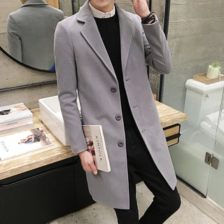 Buy light-grey Leisure Long Sections Woolen Coats