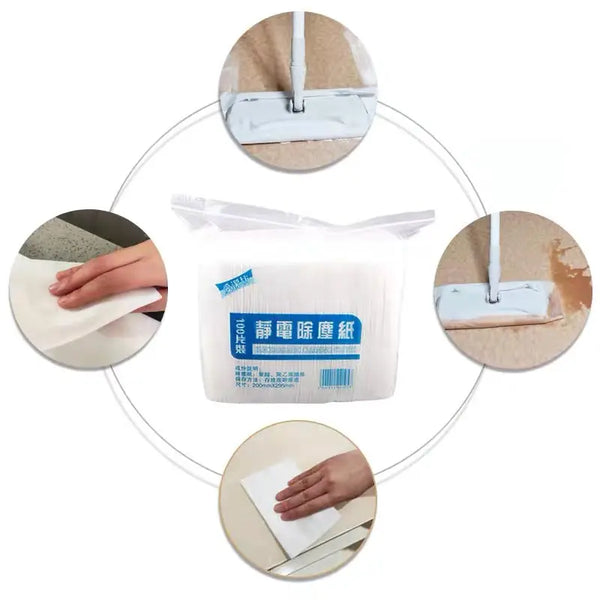 100 Sheets Electrostatic Dust Removal Paper Kitchen Bathroom Non-Woven Disposable Mop Replacement Cloth Hair Cleaning Dry Towel