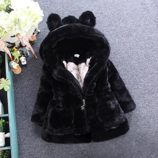 Buy black Baby Girls Warm Winter Coats Thick Faux Fur Fashion Kids Hooded Jacket Coat for Girl Outerwear Children Clothing 2 3 4 6 7 Years