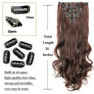 22Inch Long Straight Wavy Hair Extension 7Pcs/Set 16 Clips