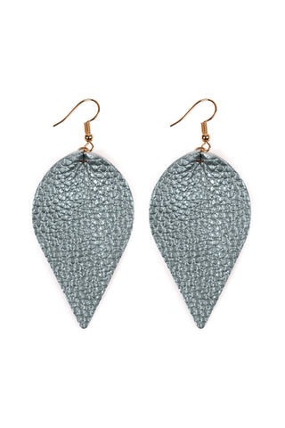 Buy metallic-blue-gray Teardrop Shape Genuine Leather Earrings