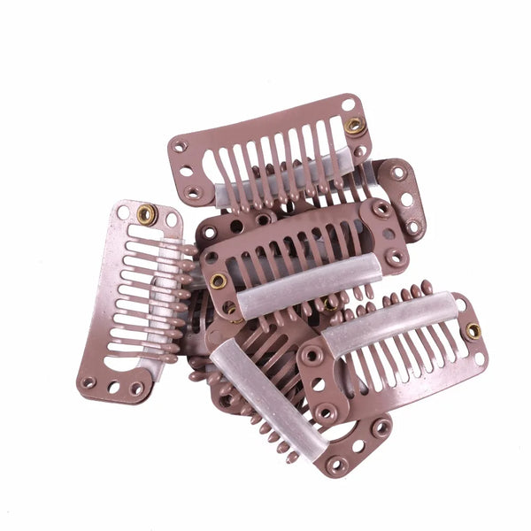 100Pcs 32mm 9-Teeth Hair Extension Clips Snap Metal Clips With Silicone Back for Clip in Human Hair Extensions Wig Comb Clips