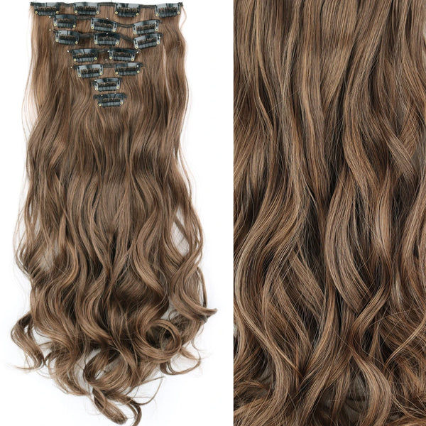 22Inch Long Straight Wavy Hair Extension 7Pcs/Set 16 Clips