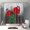 Rose Flower Bathroom Curtain With 12 Hooks