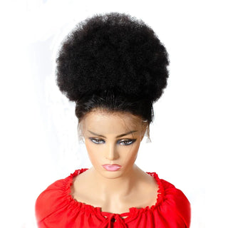 Buy natural-color 10inch Afro Puff Hair Bun Drawstring Ponytail Wigs Kinky Curly Human Hair Clip in Extensions Yepei Remy Hair