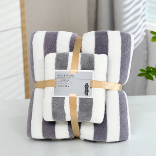 Buy 1-set-gray 1 Set Striped Towel Bath Towel Household Coral Velvet Baby Bath Towel Soft Thickened Plush Children&#39;s Absorbent Bath Towel