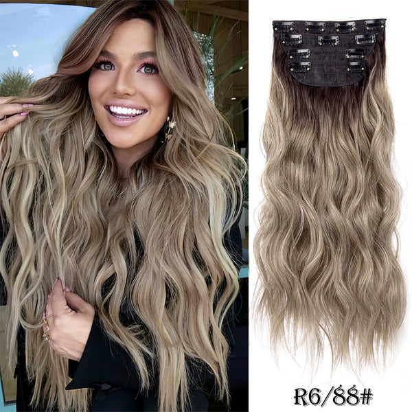 4Pcs/Set 20Inch Synthetic Hair Clip in Long Wavy Thick Hairpieces