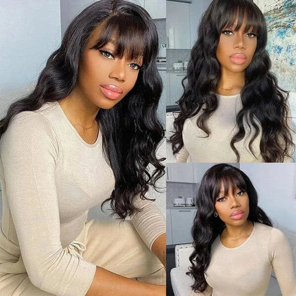 Body Wave Human Hair Wigs With Bangs