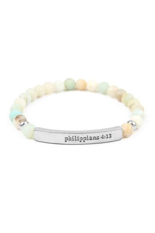 Buy silver-amazonite &quot;Philippians 4:13&quot; Natural Stone Stretch Bracelet