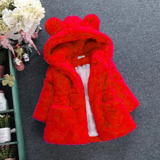 Buy red Baby Girls Warm Winter Coats Thick Faux Fur Fashion Kids Hooded Jacket Coat for Girl Outerwear Children Clothing 2 3 4 6 7 Years