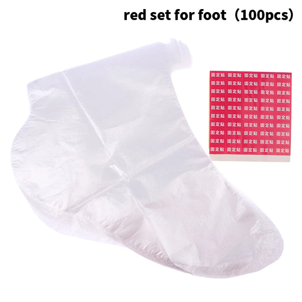 100Pcs Disposable PE Empty Gloves Foot Covers Transparent Shoes Cover Paraffin Bath Exfoliating Foot & Hand Mask Therapy Bags Se