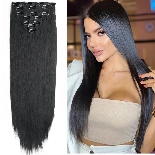 22Inch Long Straight Wavy Hair Extension 7Pcs/Set 16 Clips