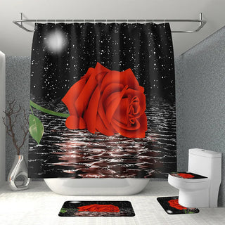 Buy e Rose Flower Bathroom Curtain With 12 Hooks