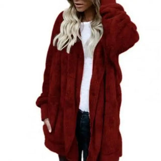 Buy grey 80% HOT SALES！！！Winter Women&#39;s Cardigan Coat Plus Size Solid Faux Fur Hooded Coat Long Sleeve Autumn Winter Warm Coat