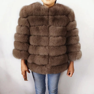 Buy dark-khaki 100% True Fur Coat Women&#39;s Warm and Stylish Natural Fox Fur Jacket Vest Leather Coat Natural Fur Coats  Free Shipping