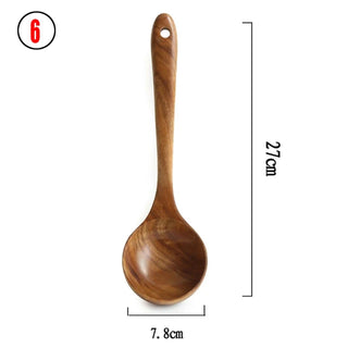 Buy 7 1-7pc Teak Natural Wood Tableware Spoon Spoon Turner Long Rice Colander Soup Skimmer Cooking Spoon Spoon Kitchen Tool Set