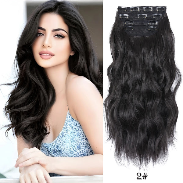 4Pcs/Set 20Inch Synthetic Hair Clip in Long Wavy Thick Hairpieces