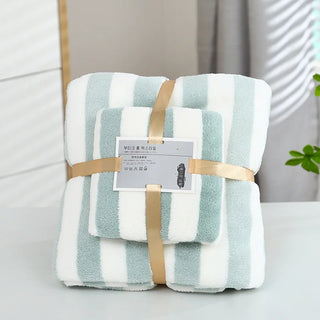 Buy 1-set-green 1 Set Striped Towel Bath Towel Household Coral Velvet Baby Bath Towel Soft Thickened Plush Children&#39;s Absorbent Bath Towel