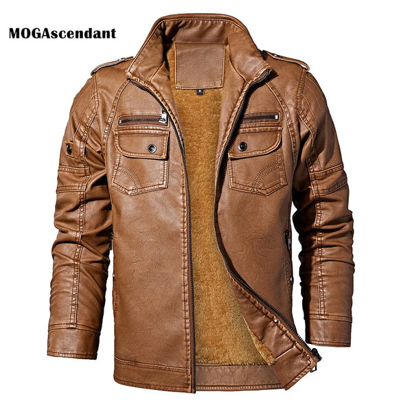 Men's Leather Jackets Winter Fleece Casual Motorcycle Jacket Biker Leather Coats European Windbreaker Genuine Leather Jacket