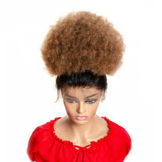 Buy t1b-30 10inch Afro Puff Hair Bun Drawstring Ponytail Wigs Kinky Curly Human Hair Clip in Extensions Yepei Remy Hair