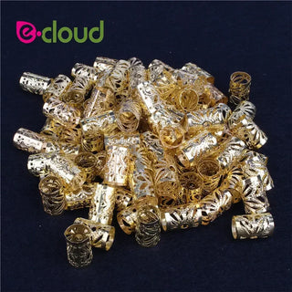 Buy 100pcs-golden 100Pcs/Pack Hair Jewelry Rings for Braids Aluminum Dreadlocks Beads Metal Cuffs, Golden and Silver Decorations Hair Clips