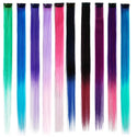 10Packs Straight Colored Clip in Hair One Piece Long Synthetic Rainbow 22 Inch Party Highlights Extensions for Women Kids Girls