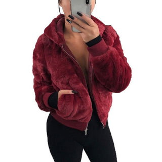 Wholesale High Quality Solid Color Hooded Imitation Fur Coat Winter Plus Size Women's Coats