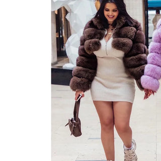 Buy coffee MAOMAOKONG 2023 Trend New Real Fur Coat Natural Fox Fur Women&#39;s Winter Coats Short Jackets Female Clothing Vests Fashion