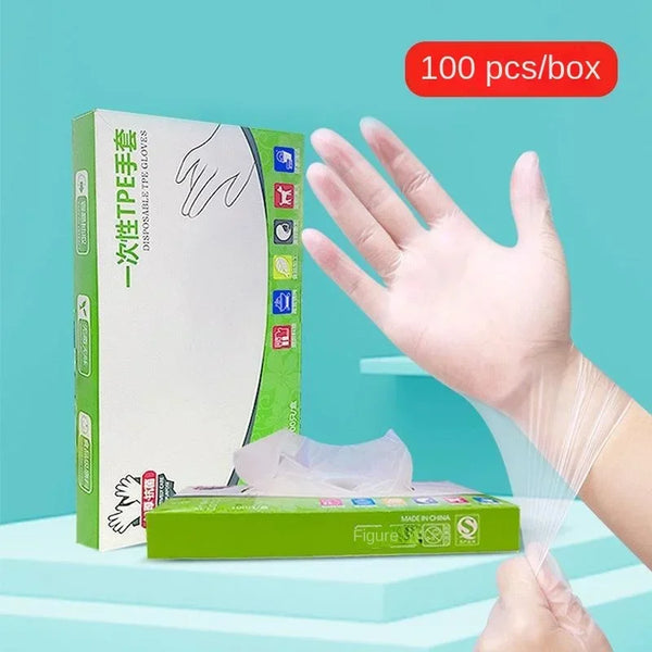 100pcs/Box Food Grade Disposable TPE Transparent Gloves Multifunctional Household Extractable Thickened Disposable Rubber Gloves