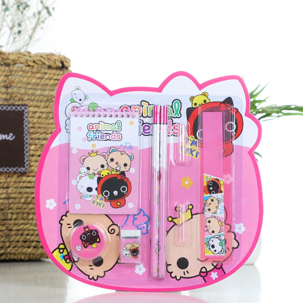 1 Set Cute Cartoon Kindergarten Kids Pencil Ruler Eraser Sharpener Small Notebook Stationery Set Birthday Gift for Children