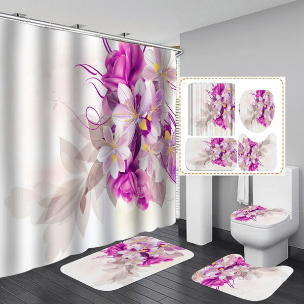 4 Pcs Shower Curtain Sets With 12 Hooks