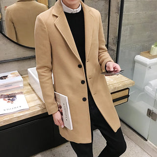 Buy khaki Leisure Long Sections Woolen Coats