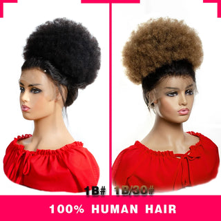 10inch Afro Puff Hair Bun Drawstring Ponytail Wigs Kinky Curly Human Hair Clip in Extensions Yepei Remy Hair