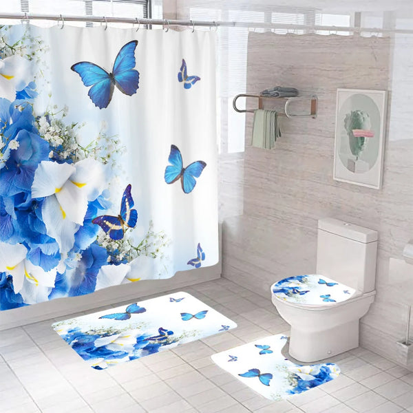 4 Pcs Shower Curtain Sets With 12 Hooks