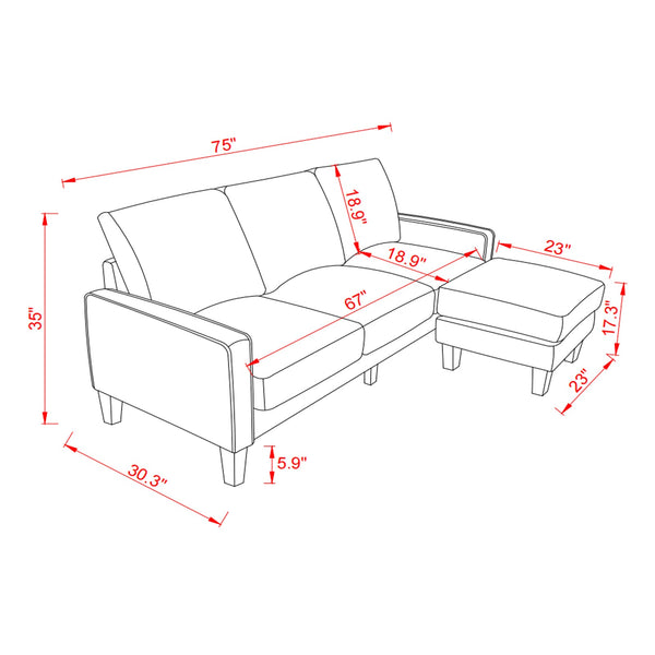 Modern Living Room Furniture L Shape Sofa With Ottoman in Dark Grey Fabric