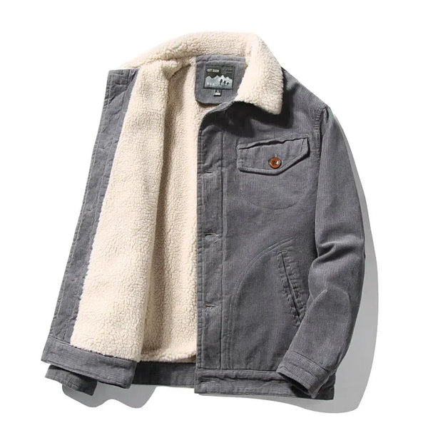 McIkkny Men Warm Corduroy Jackets and Coats Fur Collar Winter Casual Jacket Outwear Male Thermal