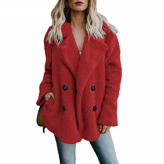 Buy red Teddy Coat Women Faux Fur Coats Long Sleeve Fluffy Fur Jackets Winter Warm Female Jacket Oversized Women Casual Winter Coat 2021