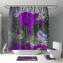 Rose Flower Bathroom Curtain With 12 Hooks