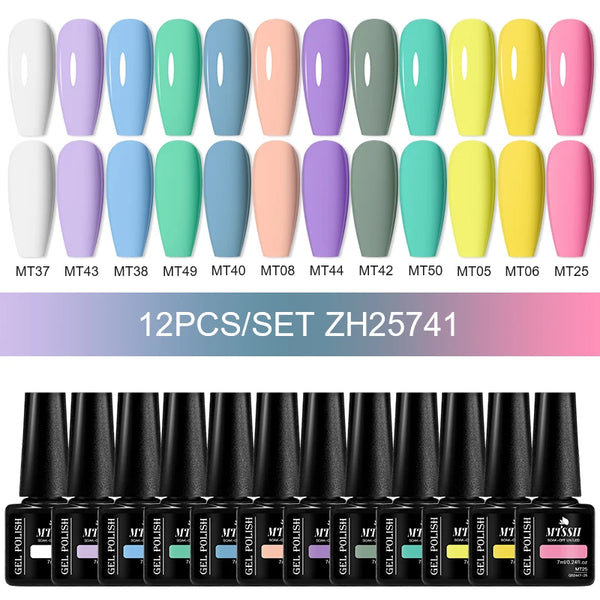 10/12pcs Spring Macaron Nail Gel Polish Set Semi Permanent UV for Manicure Soak Off Gel Nail Polish Kit Varnishes Nail Supplies