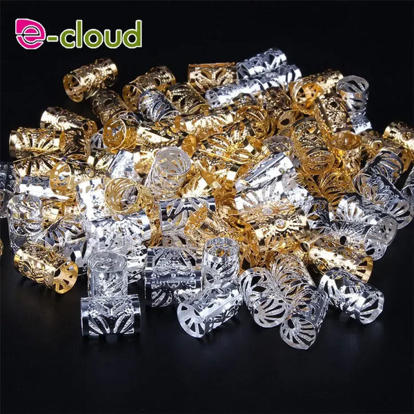 100Pcs/Pack Hair Jewelry Rings for Braids Aluminum Dreadlocks Beads Metal Cuffs, Golden and Silver Decorations Hair Clips