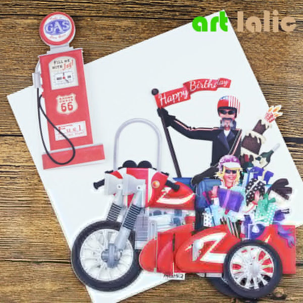 Birthday Motorcycle Bike 3D Paper Laser Cut Pop Up Handmade Post Cards Custom Gift Greeting Cards Souvenirs Party Supplies CD084